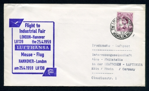 Großbritannien LH Messeerstflug London-Hannover 25.4.1959