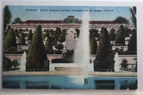 AK Potsdam Schloss Sanssouci mit den Terrassen u. Fontaine 1918 gebraucht #PH744