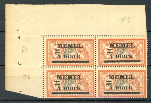 Memel 46 y I a postfrisch im 4er Block, geprüft #HF018