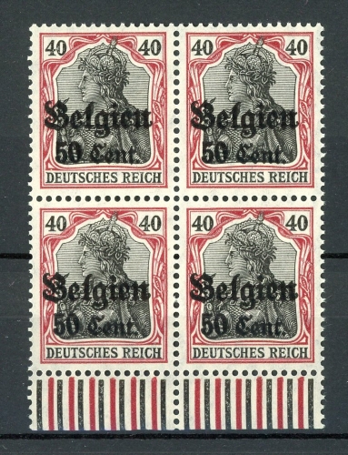 Dt. Bes. WK I LP Belgien 4er Block UR 20 a postfrisch gepr. Hey #HU202