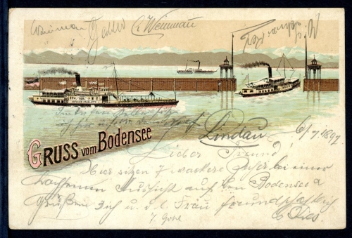 AK Lindau, Bodensee Raddampfer Königin Charlotte 1897 gebraucht #HU282