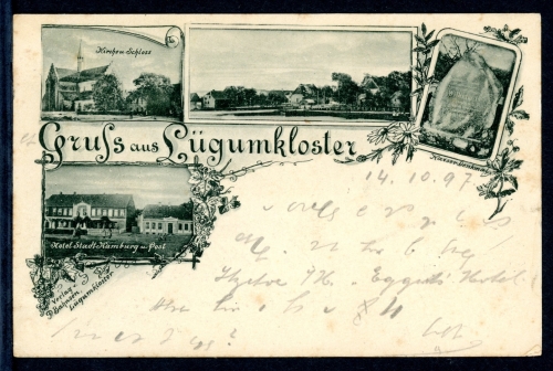 AK Lügumkloster, Nordschleswig - Dänemark Kaiser Denkmal, Kirche 1897 gebraucht #HU284