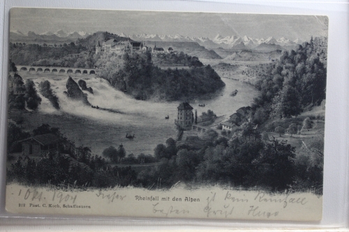 AK Rheinfall mit den Alpen 1904 gebraucht #PI018