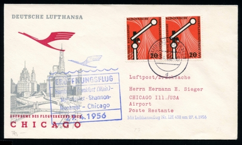 Bund LH Erstflug Hamburg - Chicago 219 Mehrfachfrankatur #IM466
