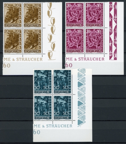 Liechtenstein 4er Blöcke Eckrand ur 399-401 postfrisch Bäume #IN194