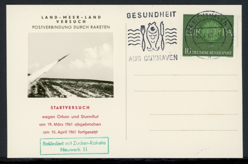 Bund Raketenpost mit Zucker Rakete Neuwerk II 19.3./ 10.4.61 #IM033