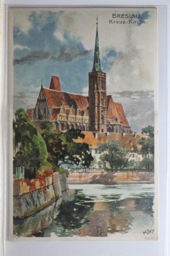 AK Breslau Künstlerkarte (Heinrich Kley) Kreuz-Kirche ungebraucht #PI455