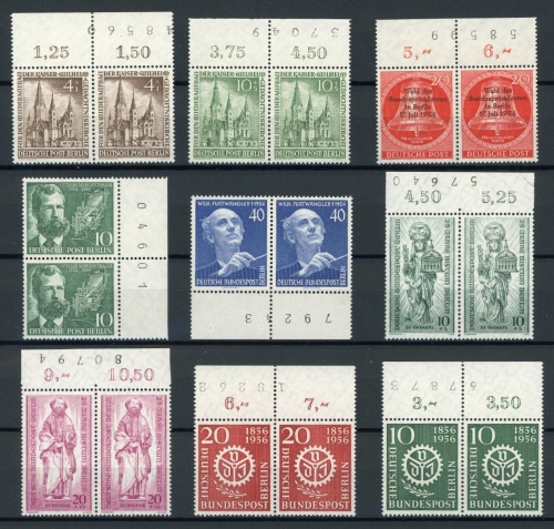 Berlin Lot Paare aus 1953-1956 postfrisch mit Bogenzählnummern #IT823