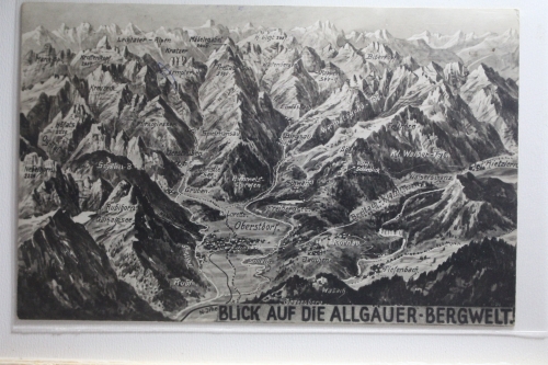 AK Blick auf die Allgäuer-Bergwelt Panoramakarte Nr. 32 ungebraucht #PI568