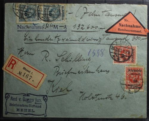 Memel 2x 124, 4x 131 auf Brief als Mischfrankatur als E-Brief nach Kiel #BB008