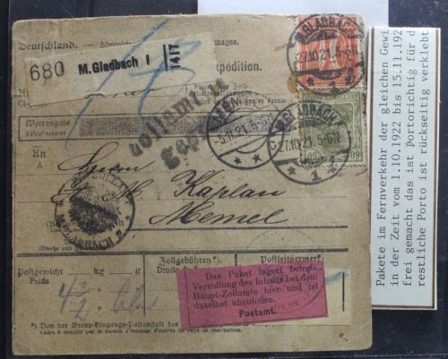 Memel auf Postpaketkarte als Mischfrankatur #BB116