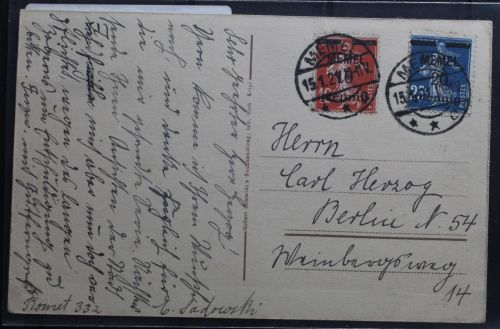 Memel 19, 20 auf Postkarte als Mischfrankatur AK Nidden Die höchste Düne #BB045