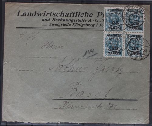 Memel 4x 125 auf Brief als Mehrfachfrankatur als 4er Einheit #BB265