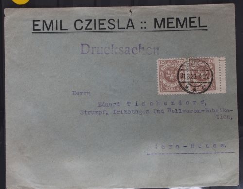Memel 2x 141 auf Brief als Mehrfachfrankatur als Paar, Emil Cziesla #BB267