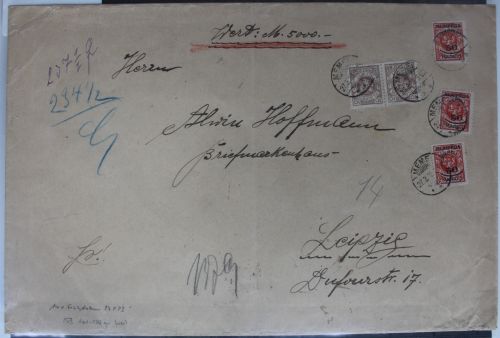 Memel 3x 126, 2x 141 auf Brief als Mischfrankatur E-Brief nach Leipzig #BB320