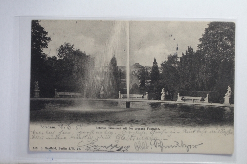 AK Potsdam Schloss Sanssouci mit der großen Fountaine 1904 gebraucht #PI785