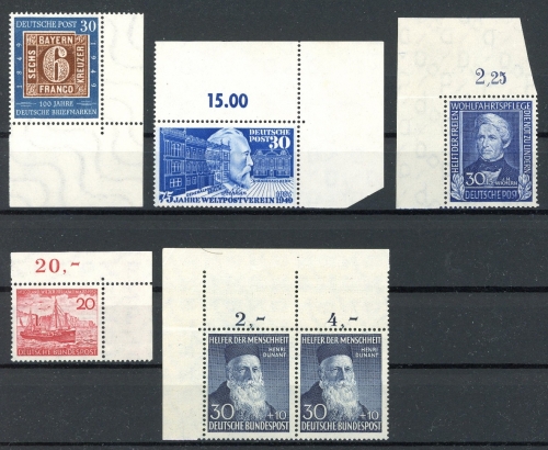 Bund kleines Lot Eckränder aus 1949-1952 postfrisch alle gefaltet #JJ839