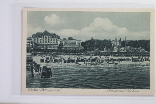 AK Seebad Heringsdorf Strand mit Kurhaus ungebraucht #PI985