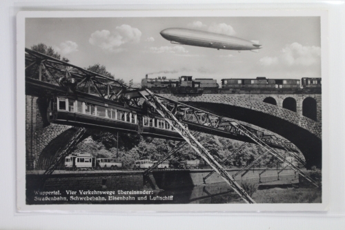 AK Wuppertal Vier Verkehrswege übereinander: Eisenbahn usw 1938 gebraucht #PJ044