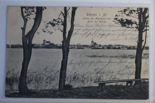 AK Waren i. M. Partie am Müritzsee mit Blick auf Waren 1909 gebraucht #PJ070