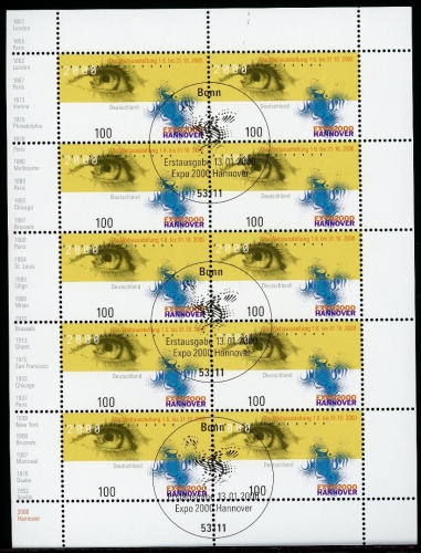 Bund Zehnerbogen 2089 Bonn Ersttagssonderstempel #IV164