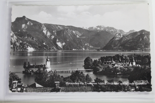 AK Gmunden am Traunsee Schloss Orth u. schlafende Griechin gebraucht #PJ736