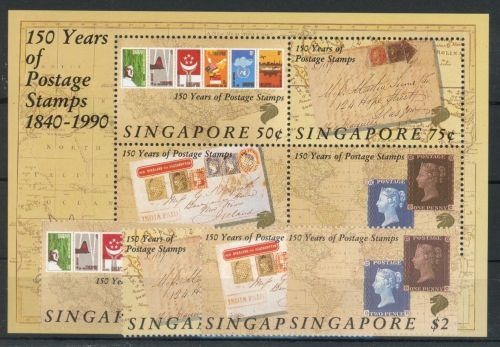 Singapur 594-597, Block 26 postfrisch 150 Jahre Briefmarke #JK929