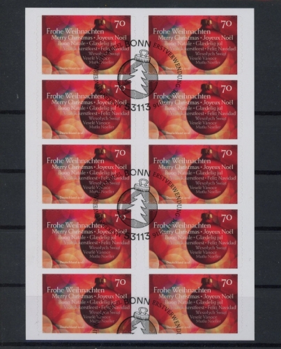 Bund Zehnerbogen 3270 Bonn, Weihnachten Ersttagssonderstempel #JL320