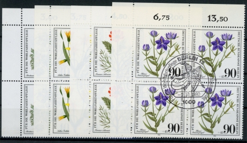 Berlin 4er Bl. Ecken mit 629-32 Blumen Ersttagssonderstempel #HK561