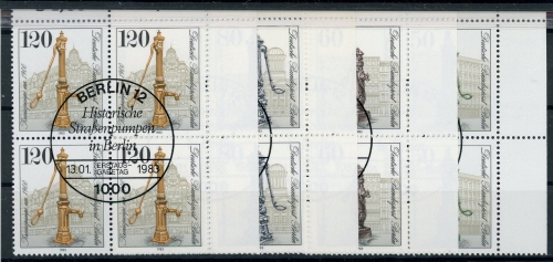 Berlin 4er Bl. Ecken mit 689-92 Brunnen Ersttagssonderstempel #HK568