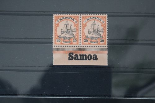 Deutsche Kolonien Samoa 12 postfrisch als Streifen mit Landesnamen #WN077