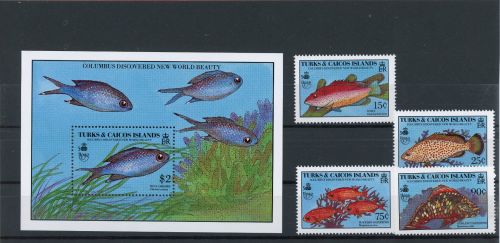 Turks und Caicos 921-922, 25-26, Block 87 postfrisch Fische #IN096
