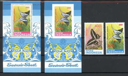 Indonesien 1284-1285, Block 65 A+B postfrisch Schmetterling #GL783