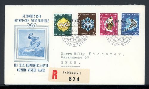 Schweiz 492-495 Olympia 1948 St. Moritz Ersttagesbrief/FDC #HC369
