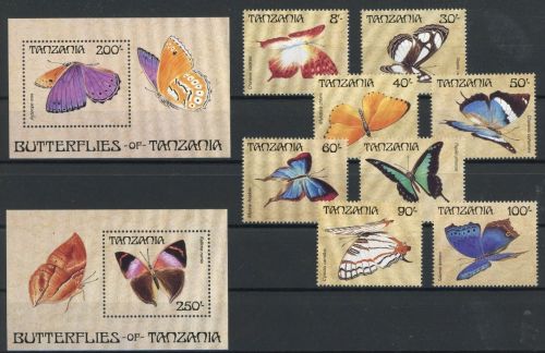 Tansania 498-505, Block 81-82 postfrisch Schmetterling #JT753