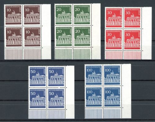 Berlin DS Brandenburger Tor 286-290 postfrisch 4er Bl. Eckrand ur #HE533