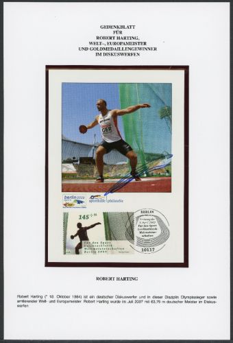 Bund Autogrammbeleg Robert Harting 2730 Ersttagssonderstempel #JW957