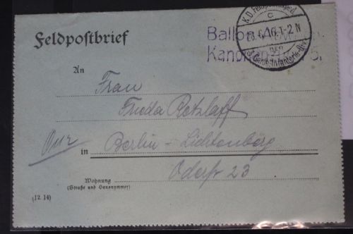 Feldpostbrief Stempel "Ballon-Kanonenzug 75" #BC036