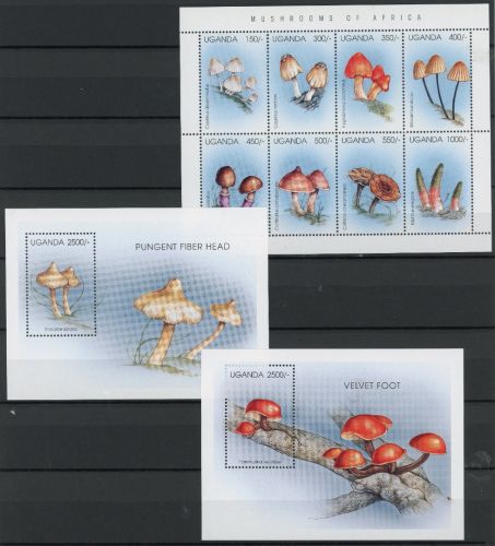 Uganda KB mit 1694-1701 + Bl. 255-256 postfrisch Pilze #JR714