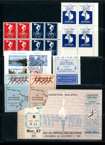 Lot Olympia Vignetten + Eintrittskarte Melbourne 1956 #IJ041