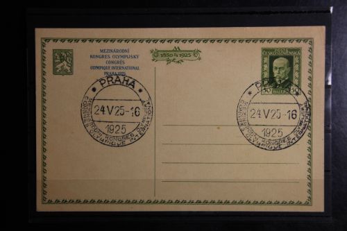 Tschechoslowakei Ganzsache, Druck blau, Olympischer Kongress 1925 #FZ418