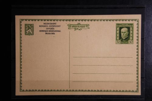 Tschechoslowakei Ganzsache, Druck Schwarz, Olympischer Kongress 1925 #FZ421
