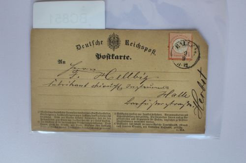 Deutsches Reich 3 auf Postkarte als Einzelfrankatur K2 Halle, Ortskarte #BC851