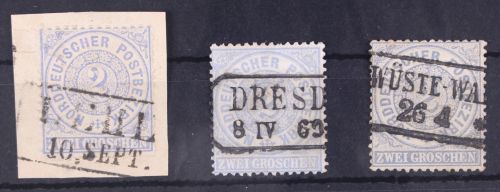 Nordeutscher Bund 17 (3x) gestempelt Stempellot, u.a. Dresden #GA340
