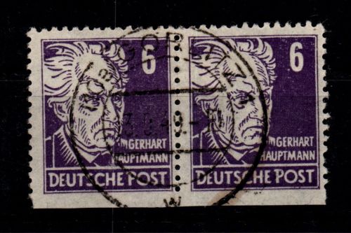 SBZ 213 gestempelt als waagerechtes Paar, extreme Übergröße und verzähnt #FZ349