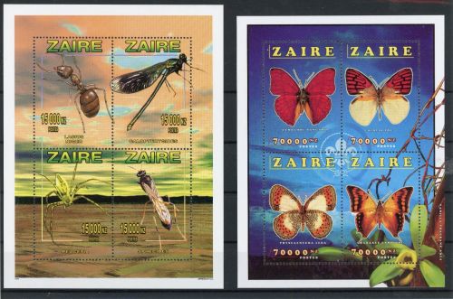 Zaire (Kongo) Kleinbogen 1145-1148, 65-68 postfrisch Schmetterling #GL907