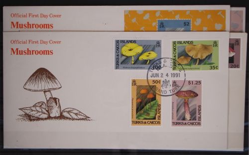Turks und Caicos 1009-1016 und Block 105-106 gestempelt als FDC / Pilze #GC158
