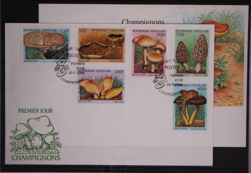 Togo 3050-3055 und Block 454 gestempelt als FDC / Pilze #GC187
