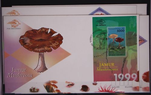 Indonesien 3er-Str. 1896-1904 und Block 145 postfrisch als FDC / Pilze #GC240