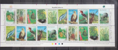 Indonesien 1732-1741 postfrisch als Zusammendruck-Bogen, Blumen Tiere #GD850